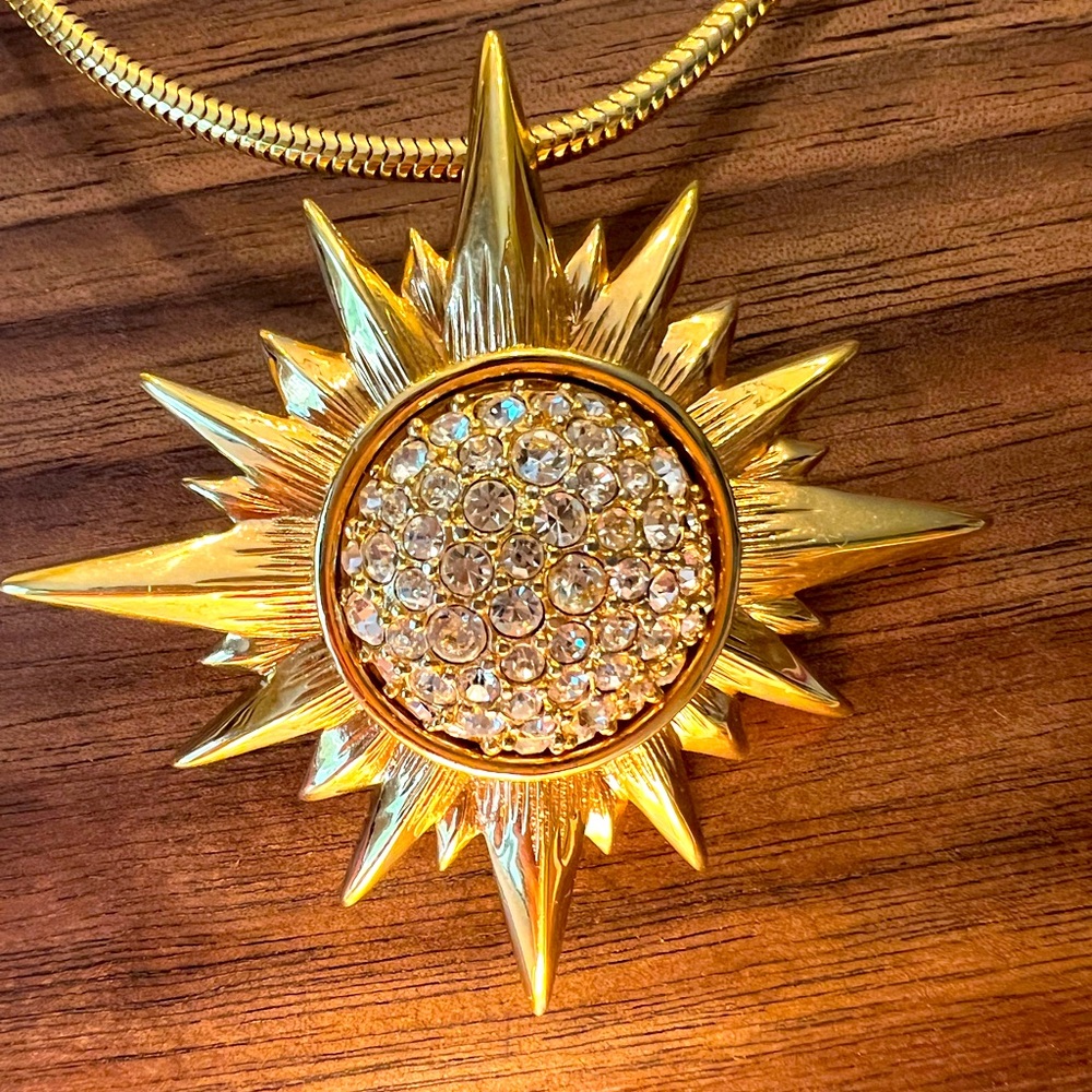 Sunburst Swarovski Pendant 32" Snake Chain with Clip Clasp: Heavy High Quality